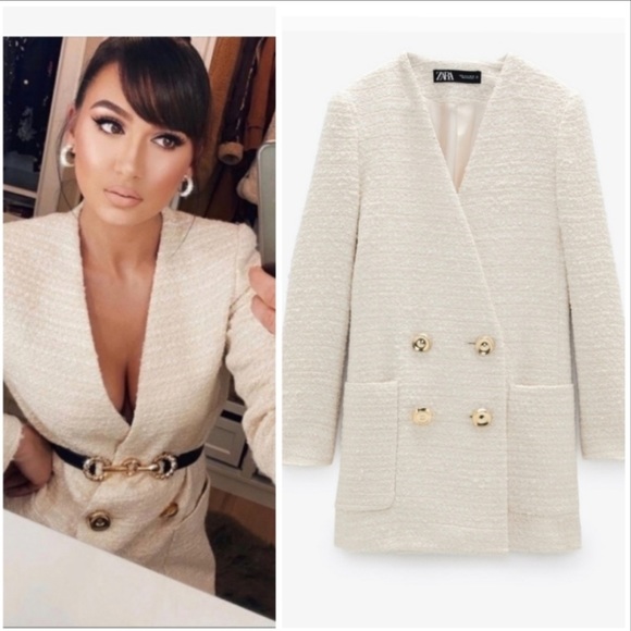 Zara Jackets & Blazers - Blogger’s Favorite 🤩 Zara Cream Oversized Tweed Blazer with Gold Buttons
